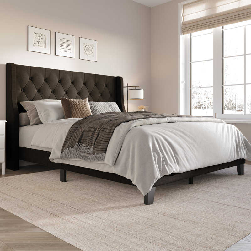 Araylia Upholstered Wingback Bed, Twin, Dark Brown