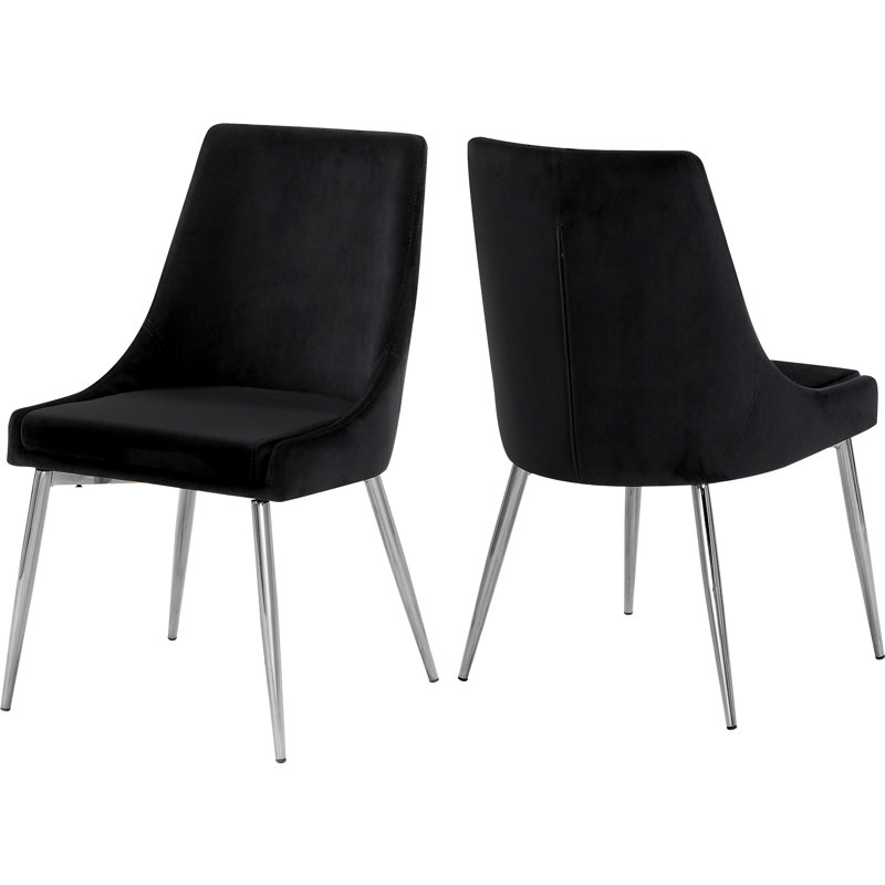 Karina Velvet Upholstered Dining Chair, Black Velvet, Chrome