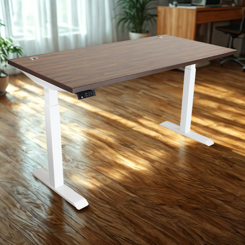 Skyscraper Electric Height Adjustable Standing Desk, Dual Motor and Digital Control with Memory, 60x30, Walnut Block Top with White Frame
