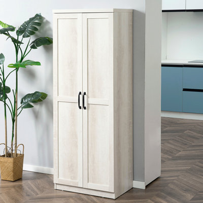 Antique Freestanding 2-Door Kitchen Pantry with 5-Tier Shelving and 2 Adjustable Shelves for Enhanced Storage