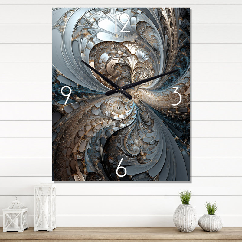 Mystique univers en bleu mystérieux et or IV - Très grandes horloges murales fractales, H 40 po x l 30 po x P 1 po