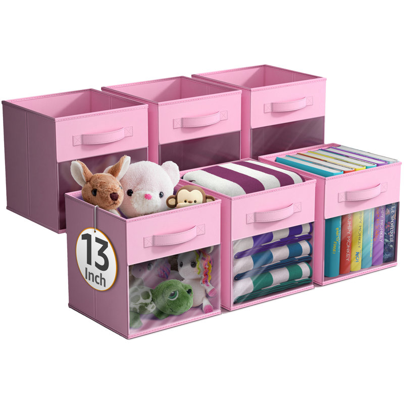 Grand bac de rangement 13 "avec fenêtre transparente Sorbus - paquet de 6, organisateurs de tissu pliables, rose pastel