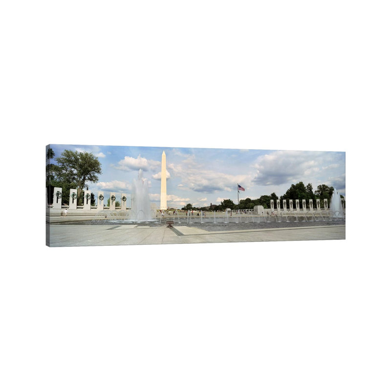Fountains At A Memorial, National World War II Memorial, Washington Monument, Washington DC, USA - Wrapped Canvas Panoramic Print
