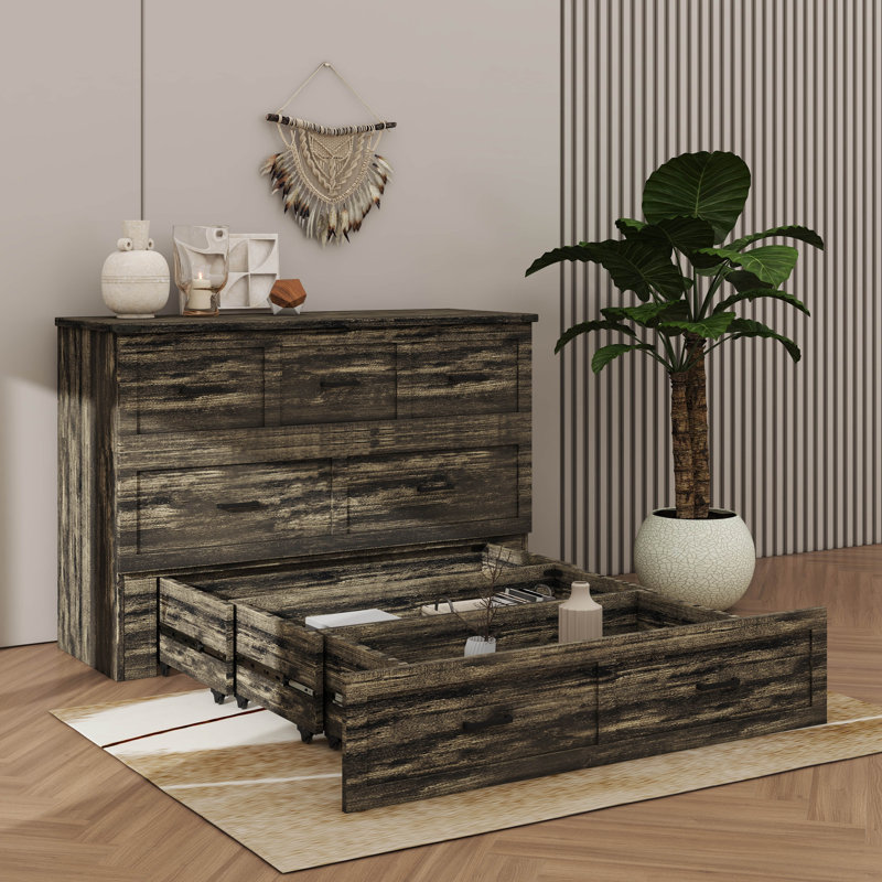 Armoire-lit escamotable avec installation de chargement Murphy, Rustic Grey, Double