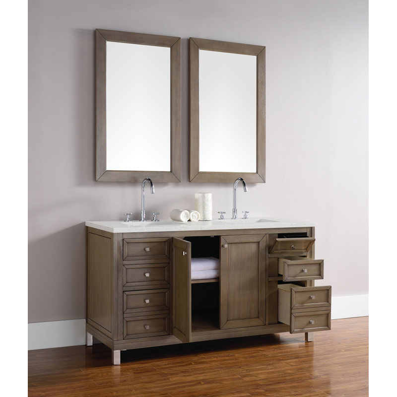 Ensemble de meuble-lavabo double 60 po Chicago, Walnut Whisper, Délice de lime, 8 po