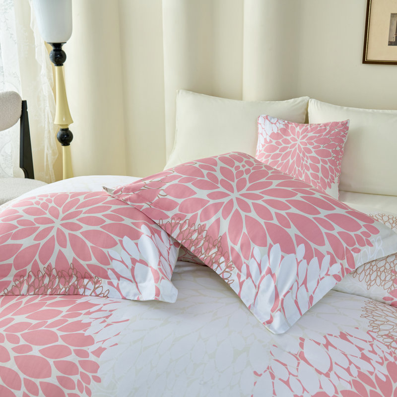 Ensemble d'édredon à motif floral rose et beige 6 pièces Koniroom, lit fleur réversible dans un sac, Rose/beige