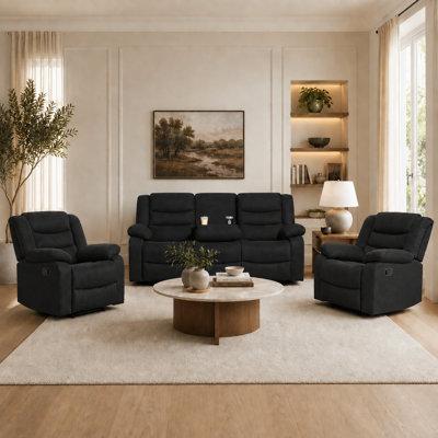 Frithiof 3-Piece Manual Reclining Sofa Set with Cup Holders