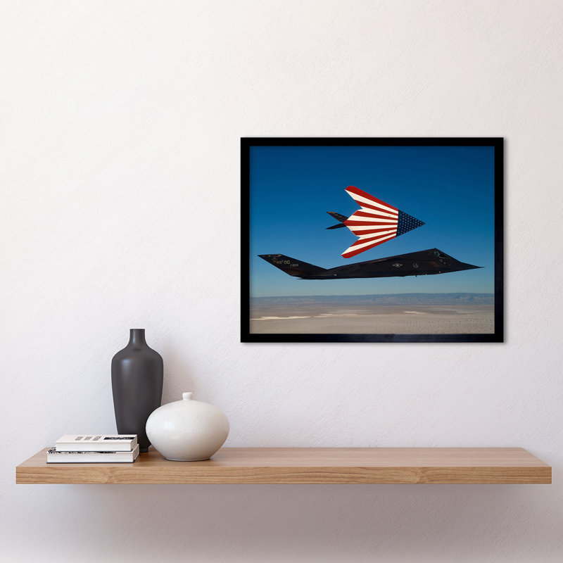 Lafreda USAF F-117 Nighthawks In Flight With American Flag Stealth Aircraft Jet Plane - Single Picture Frame Print