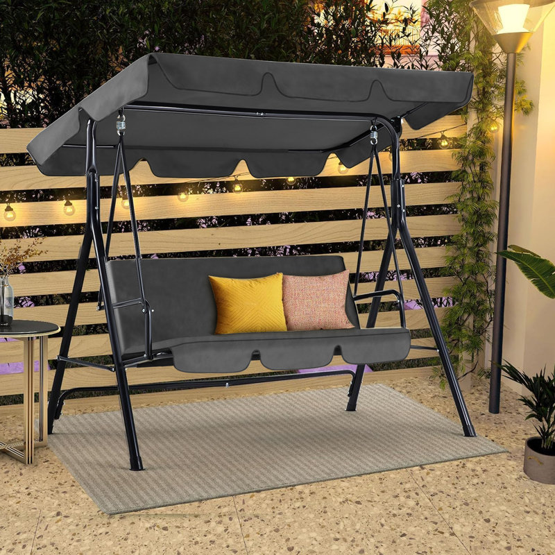 3 Person Porch Swing with Canopy, Grey