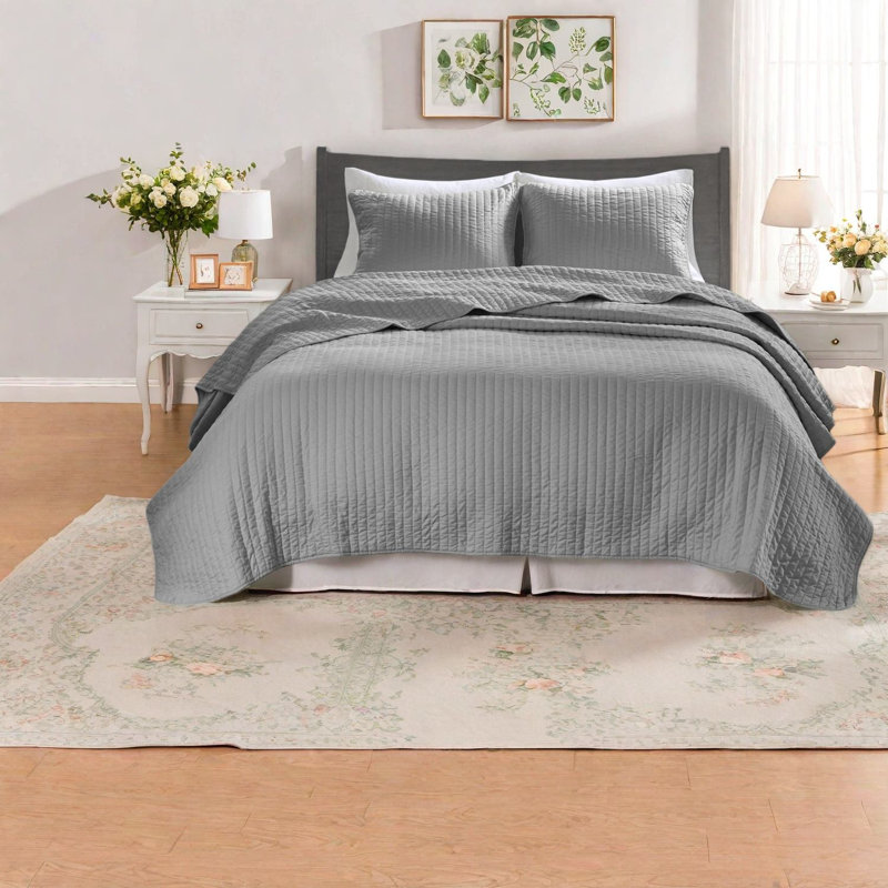 Ensemble de literie en coton gris de qualité supérieure, style maison de campagne