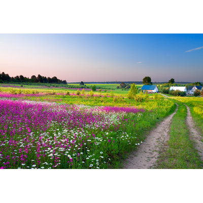 Landscape The Road And A Farm - Wrapped Canvas Print