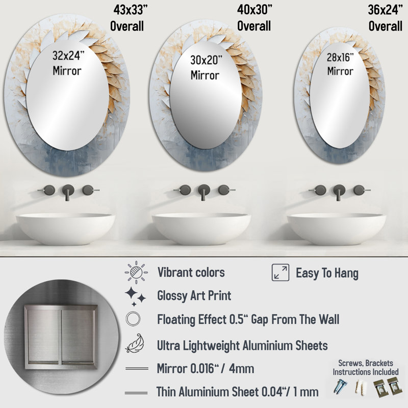 Modern Beige And White Dreamcatcher - White Modern Oval Wall Mirror, 36" x 24"