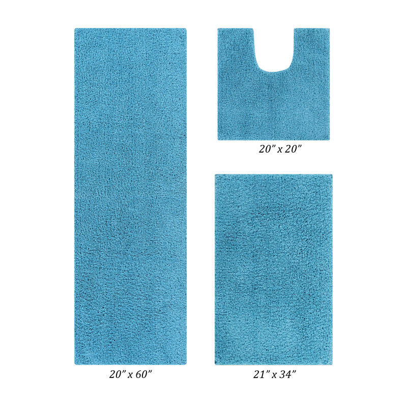 Loida Collection 100% Polyester Machine Washable 3 Piece Plush Bathroom Rug Set, Blue