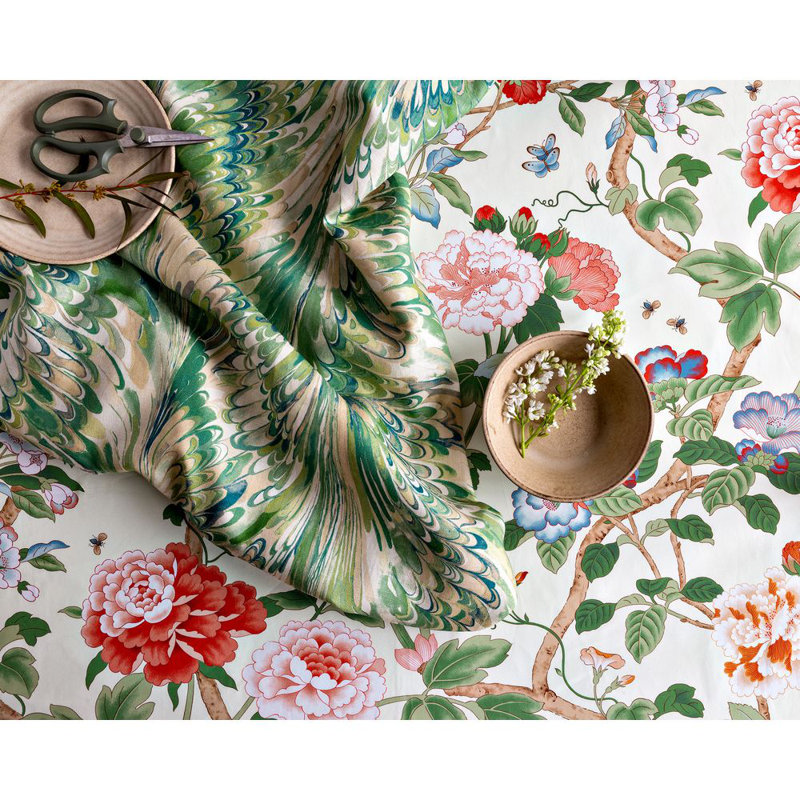 Gardenia Print, Red/Green/Beige