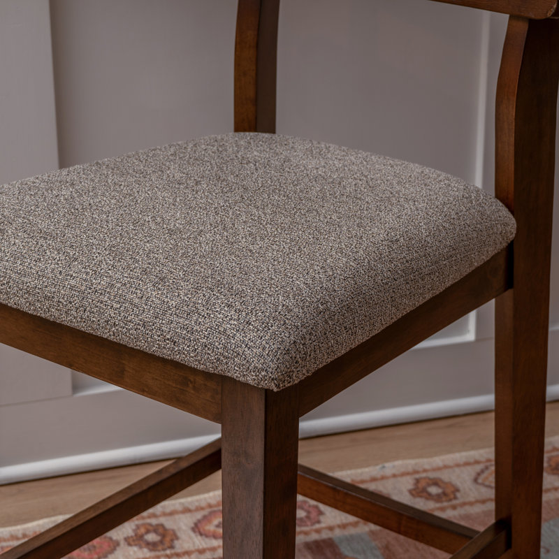Whipkey Upholstered Counter Stool Set of 2, Beige Polyester/Brown Frame