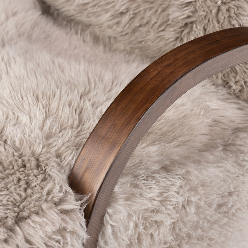 Tobin Armchair, Taupe Mongolian Fur, Terra Brown Parawood