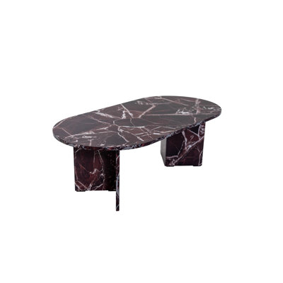 Oval Pill-Shaped Coffee Table, Red Marble Design