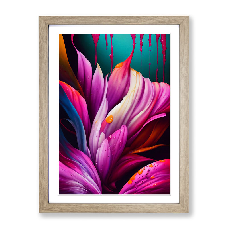 XV1022-3168X Drip Flowers No.2 - Single Picture Frame Print, 64cm H x 46cm W x 2cm D, Oak 