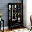 Vitrine lumineuse avec portes vitrées et tablettes réglables Vitrine vitrée 2 portes avec lumières DEL Finition et tiroir noir pour la décoration intérieure et le rangement