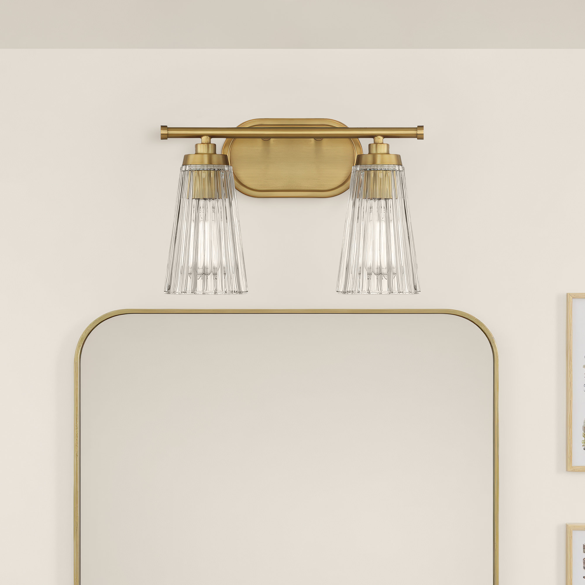 Jeanie Ribbed Dimmable Bath Sconce, Brass, 2 Lights, 10" H x 14" W x 14" D