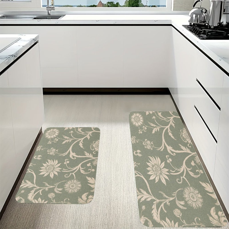 Sage Green Floral, Kitchen Mats Set of 2