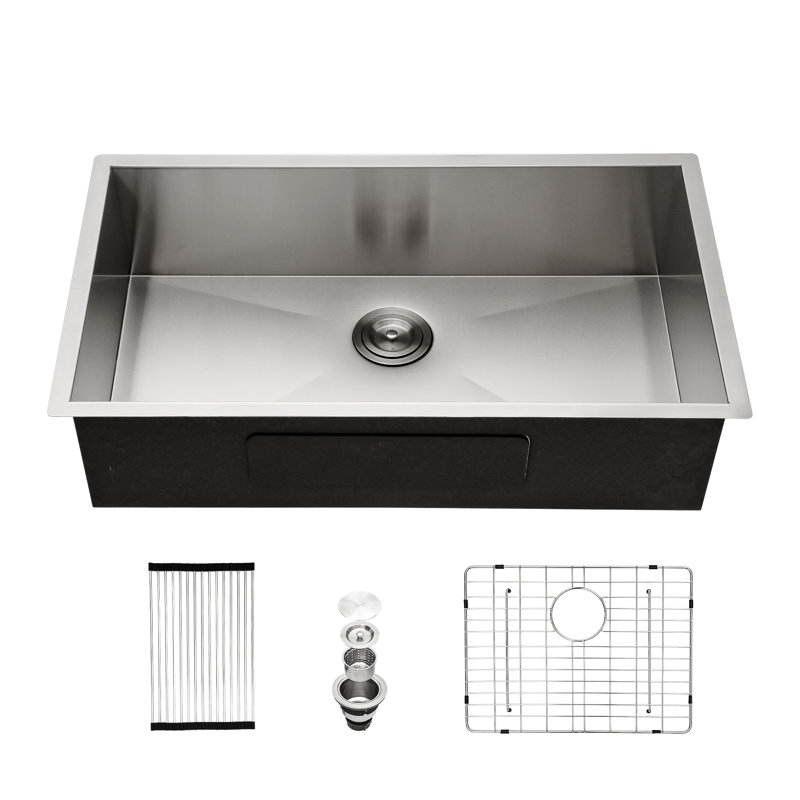 Single Bowl Stainless Steel Kitchen Sink, Brushed, 18, 9" H x 18" W x 30" L