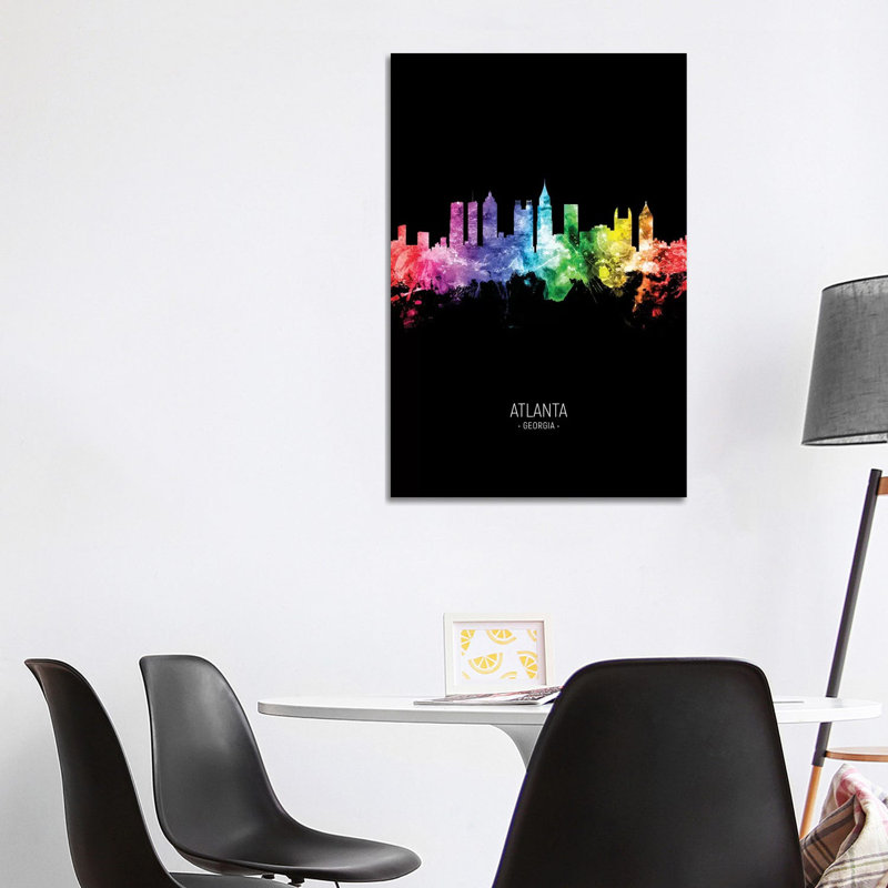 Atlanta Georgia Skyline Portrait Rainbow Black by Michael Tompsett - Wrapped Canvas Print