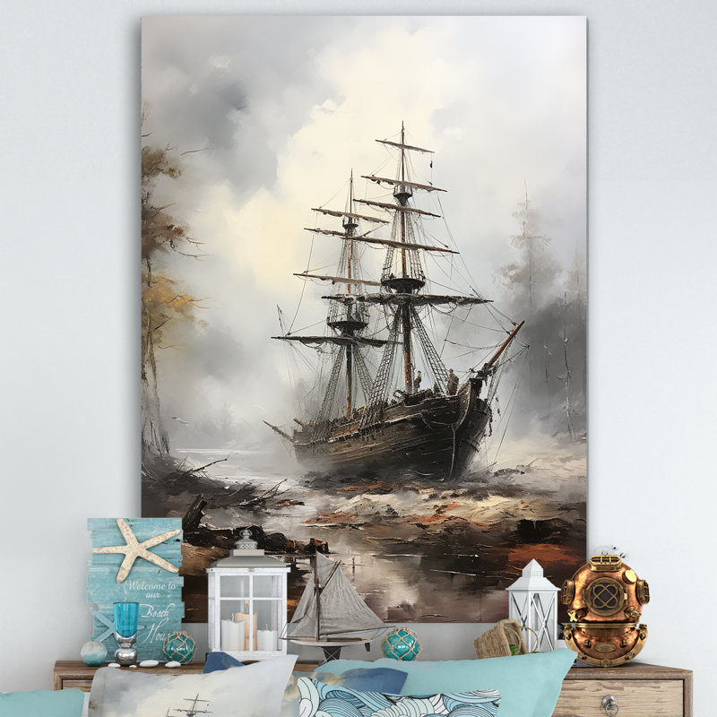 Bateau fantôme pirate 3 - Art mural pirate, H 20 po x l 12 po x P 1 po, Toile tendue