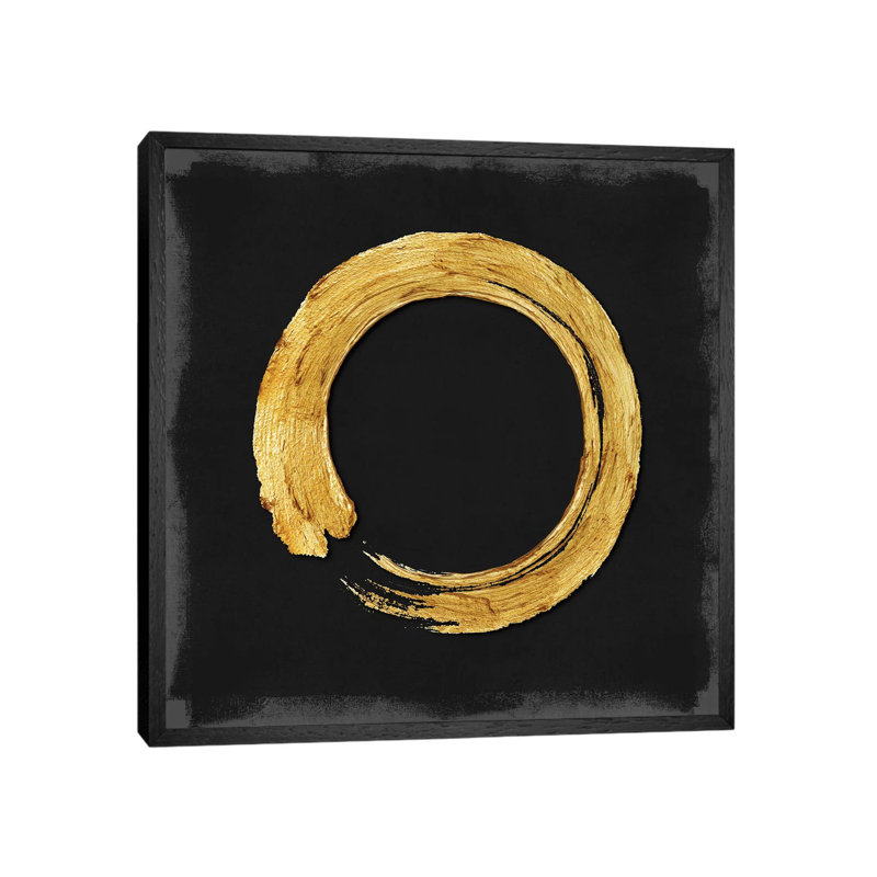 Gold Zen Circle on Black I 1 Piece Painting on Canvas, 66.04 cm H x 66.04 cm W, Black Framed