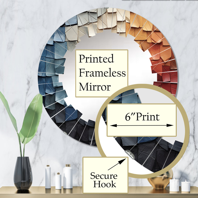 Forest Red Wood Collage III - Miroir mural rond moderne, 32 po x 32 po
