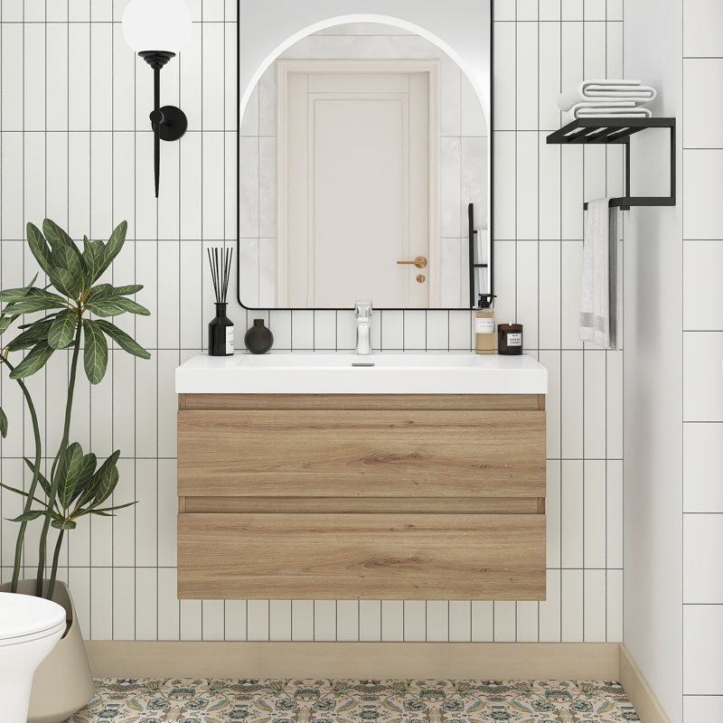 Ensemble de meuble-lavabo simple 36 po avec plateau Manaya, Chêne