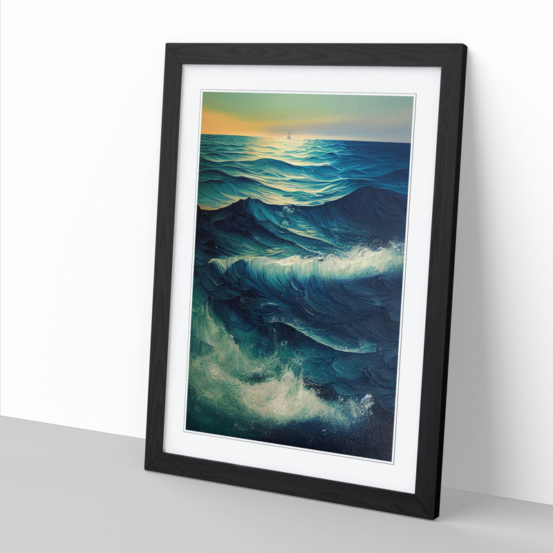 Moody Ocean Wave Vol.3 - Picture Frame Print, 46cm H x 34cm W x 2cm D, Walnut