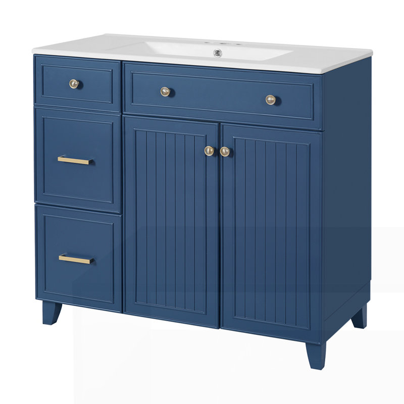 Meuble-lavabo 36 po avec lavabo en céramique, Bleu