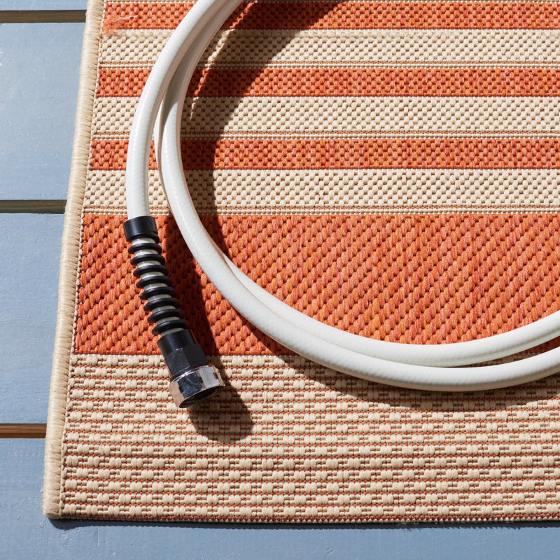 Arneshia Striped Terracotta/ Beige Indoor / Outdoor Area Indoor/Outdoor Area Rug, Square 4'