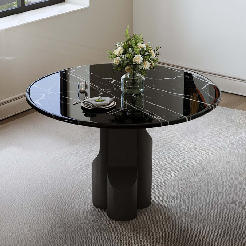 Table de salle à manger ronde, plateau en marbre naturel et Mercana noir