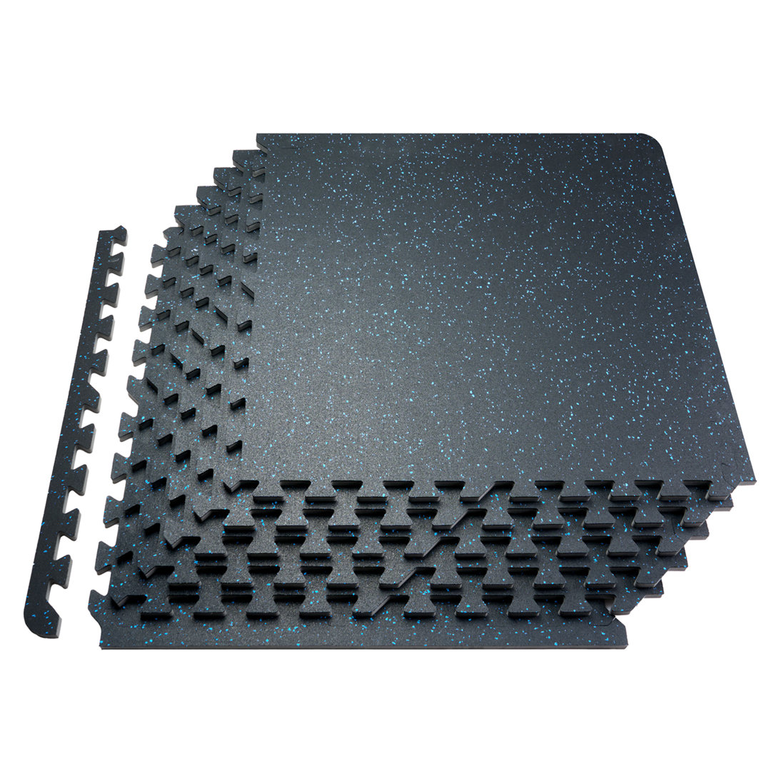 12 PCS 0.56" Thick Gym Floor Mats, 24" x 24" EVA Foam & Rubber Top Interlocking Workout Floor Mats