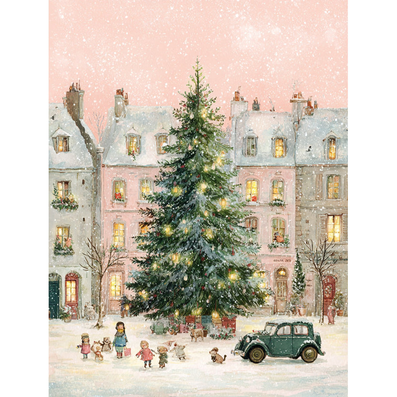 «European Holiday Street Scene», art mural sur toile tendue, 36 po x 48 po
