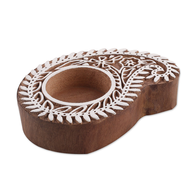 Bungalow Rose Handmade Paisley Glow Wood Tealight Candle Holder