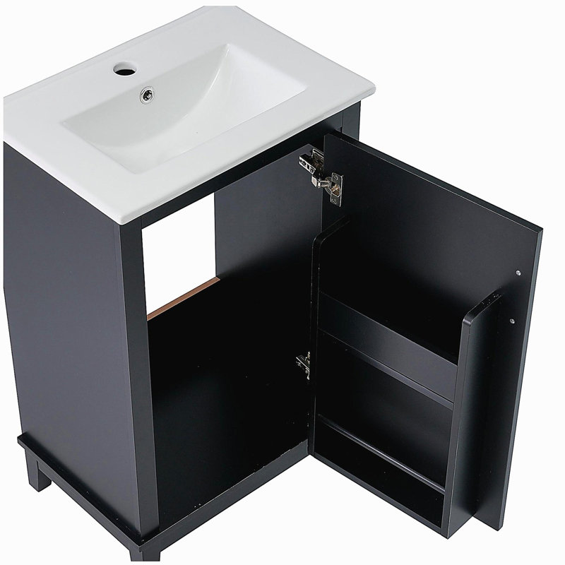 Petit meuble-lavabo moderne de 20 pouces avec comptoir en céramique, grand espace de rangement, 1 porte à fermeture en douceur