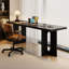 Bureau rectangulaire en bois massif noir-609311482