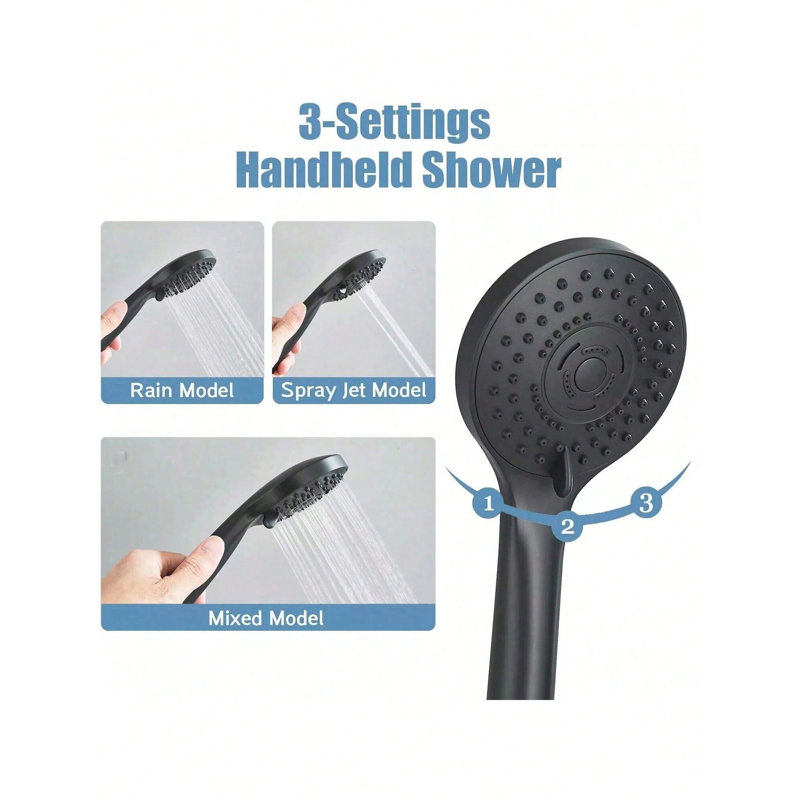 Matte Black Shower Head Combo Set, 10-Inch Square Overhead Shower Head & 3-Function Handheld Shower, with Zinc Alloy Angle-Adjustable Extension Arm, 60-Inch Extra-Long Hose, 3-Way Water Diverter, for Bathroom & Hotel
