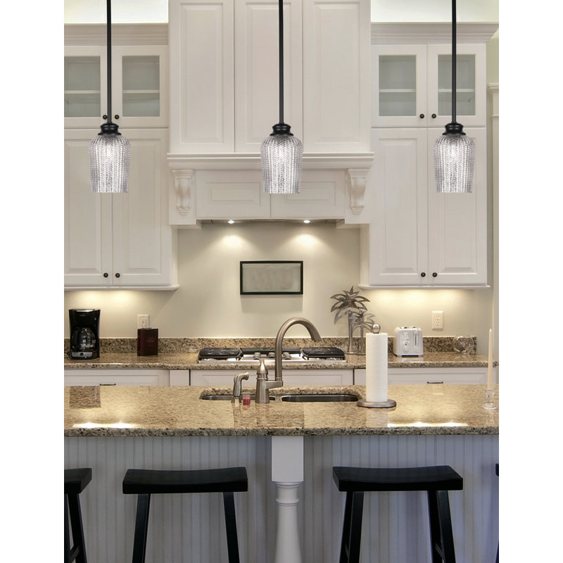 Cordova Stem Hung Pendant With 5" Glass, Silver Textured, Matte Black
