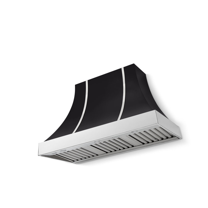 Cascade Series 48" Wide x 30" High Wall Hood 1200 CFM, Matte Black, With Banding, Polished Chrome