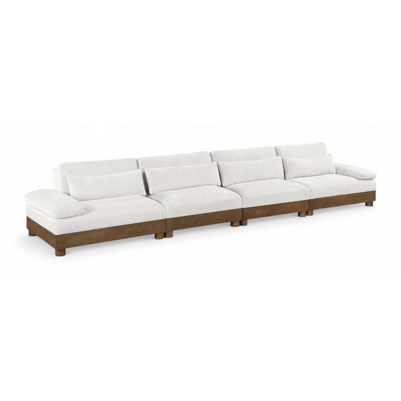 Canapé modulaire 4 pièces en tissu chenille de 175,5 po Turin, Crème, Brun
