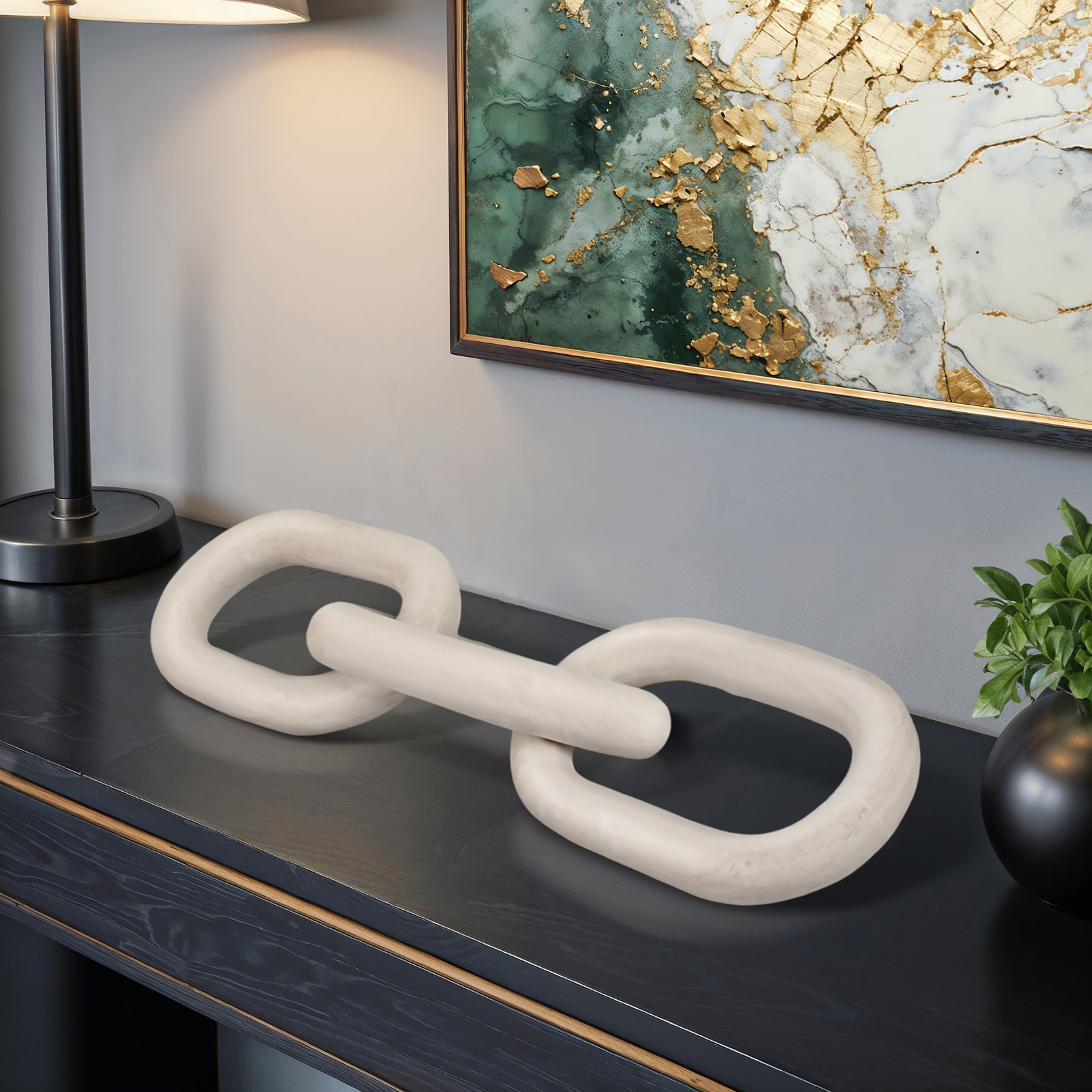 Decorative Object Paulownia Wood Sculptural Interlocking Chain Link Design Modern Accent Piece with Abstract Organic Form Stylish Home Decor Element for Contemporary Artistic Display.
