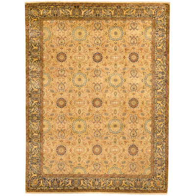 Tapis crème et bleu noué à la main de haute qualité