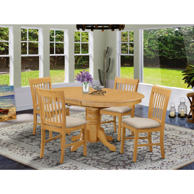 Oval Natural Oak Finish Solid Wood Top Dining table Slatted Back by Canora Grey
