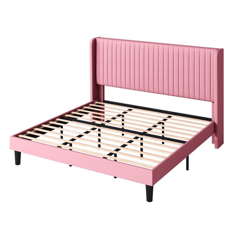 Lit plateforme tapissier Airlia, Grand, Rose