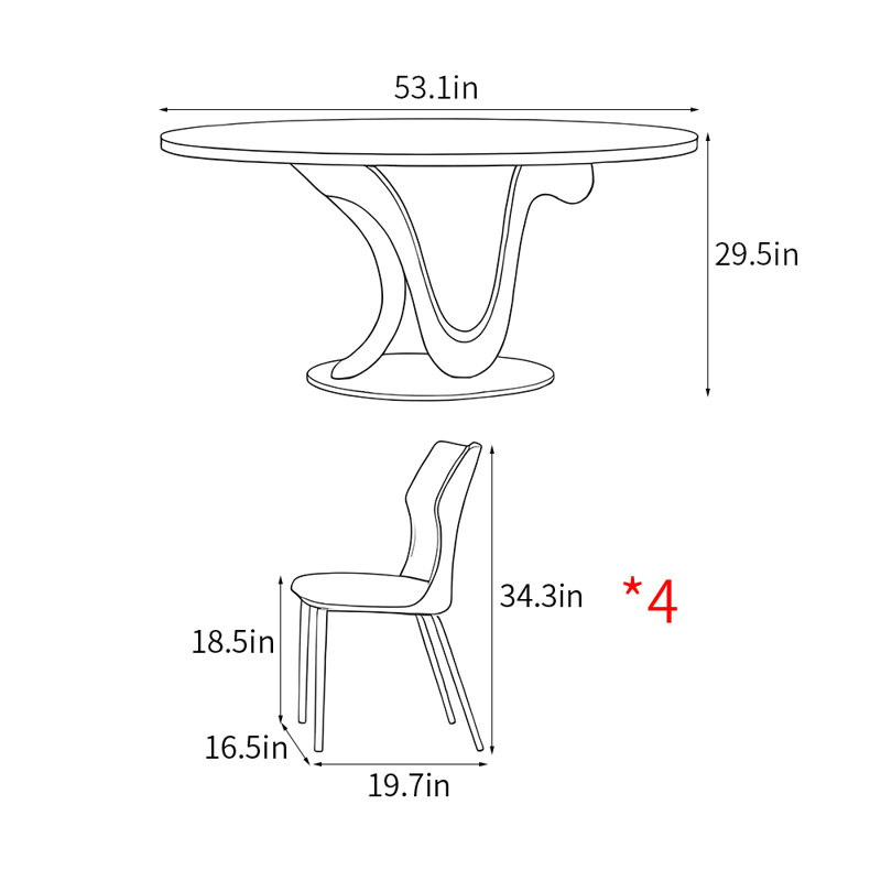 Ensemble de table de salle à manger de style italien, H 29,5 po x L 53,1 po x l 53,1 po, Blanc