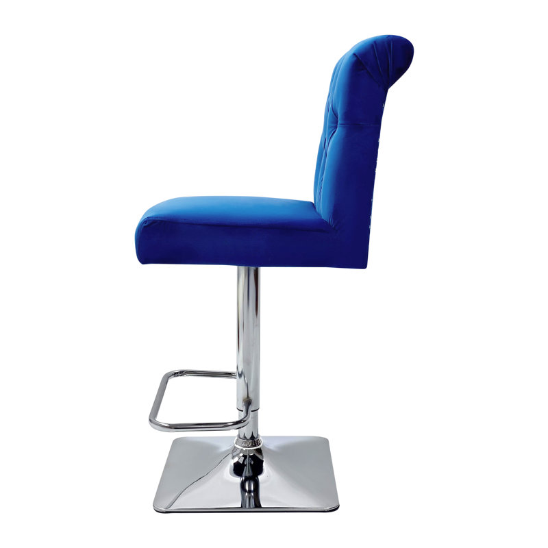 Segarra Swivel Upholstered Adjustable Height Bar Stool with Steel Frame, Navy